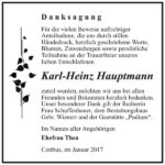 Danksagung Karl-Heinz Hauptmann