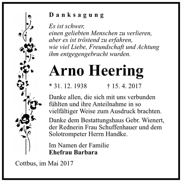 Danksagung Arno Heering