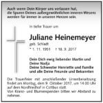 Traueranzeige Juliane Heinemeyer, geb. Schladt