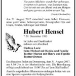 Traueranzeige Hubert Hensel