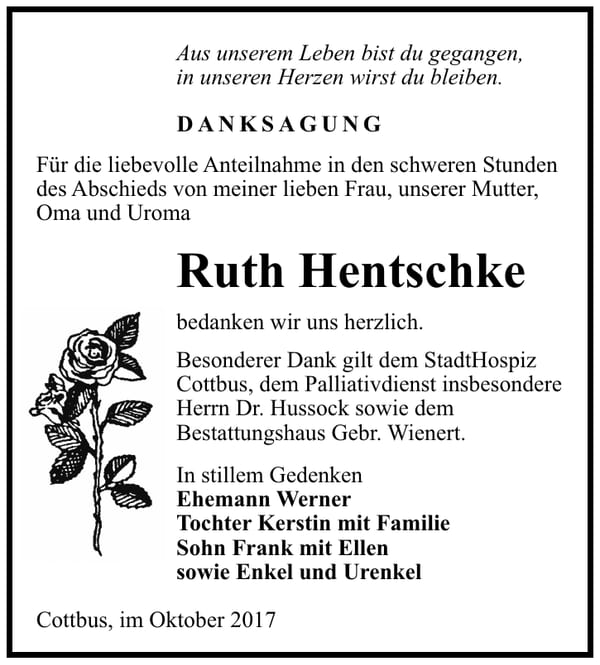 Danksagung Ruth Hentschke