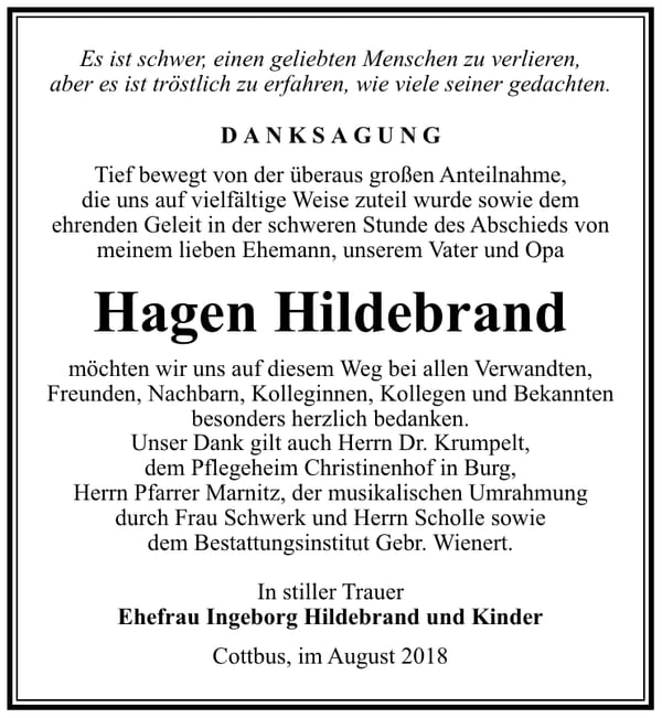 Danksagung Hagen Hildebrand