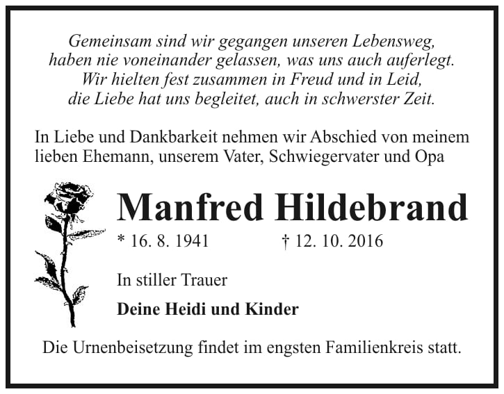 Traueranzeige Manfred Hildebrand