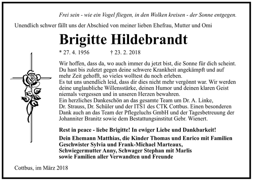 Danksagung Brigitte Hildebrandt