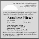 Traueranzeige Anneliese Hirsch, geb. Wellerdt