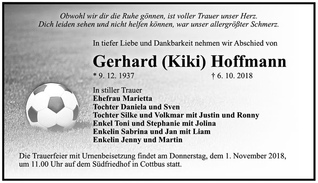 Traueranzeige Gerhard (Kiki) Hoffmann