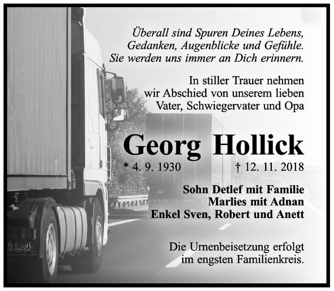Traueranzeige Georg Hollick