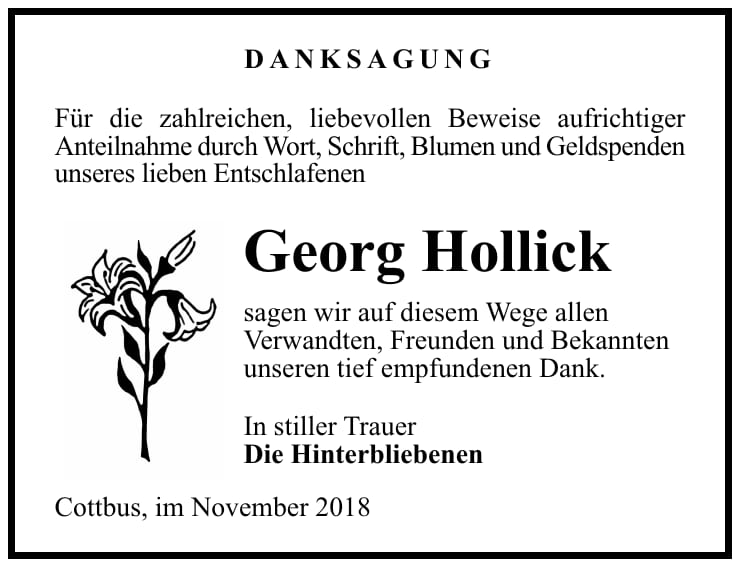 Danksagung Georg Hollick