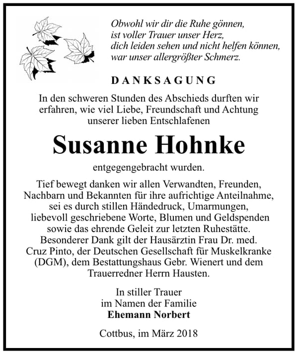 Danksagung Susanne Hohnke