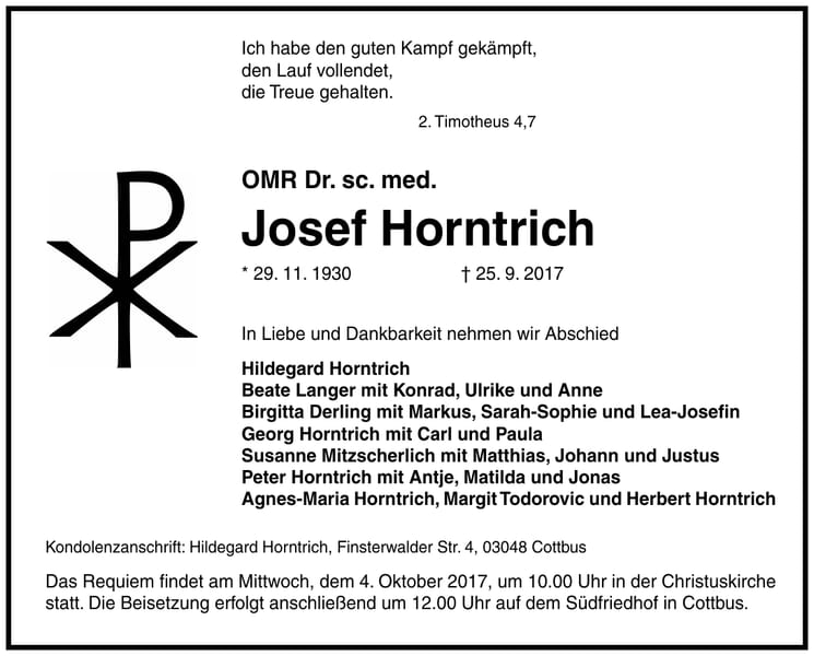 Traueranzeige Josef Horntrich