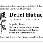 Traueranzeige Detlef Hübner