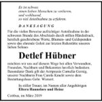 Traueranzeige Detlef Hübner