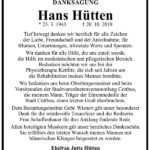 Danksagung Hans Hütten