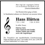 Traueranzeige Hans Hütten