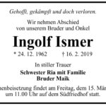 Traueranzeige Ingolf Ismer