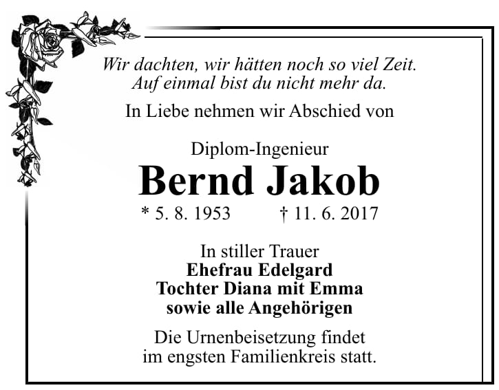 Traueranzeige Bernd Jakob