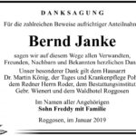 Traueranzeige Bernd Janke