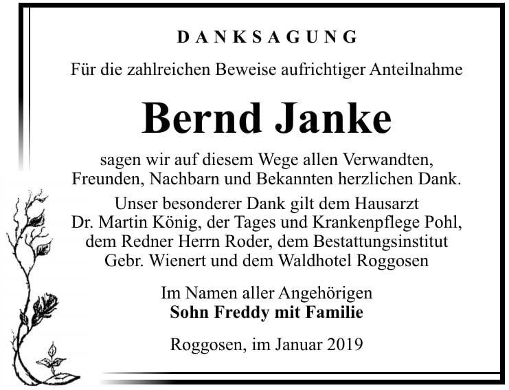 Traueranzeige Bernd Janke