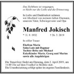 Traueranzeige Manfred Jokisch