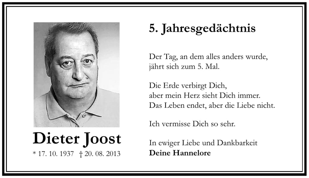 Jahresgedenken Dieter Joost