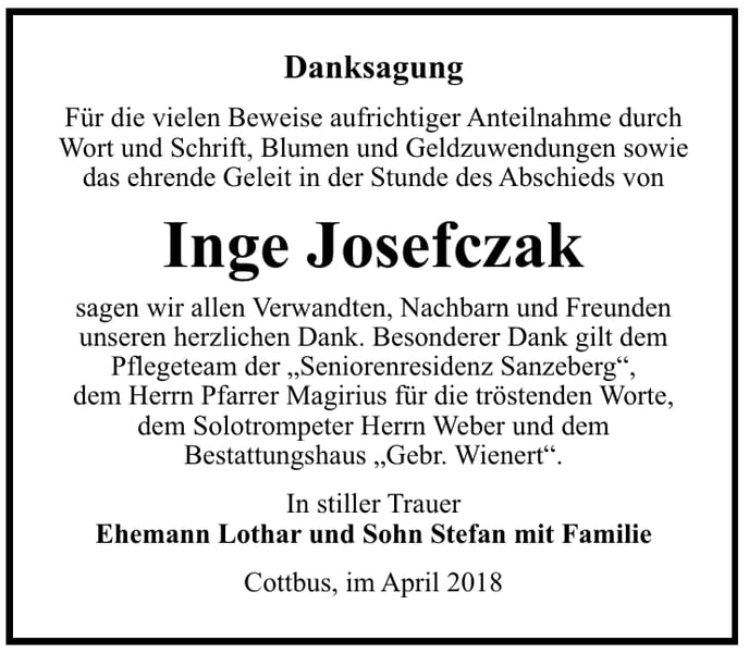 Danksagung Inge Josefczak