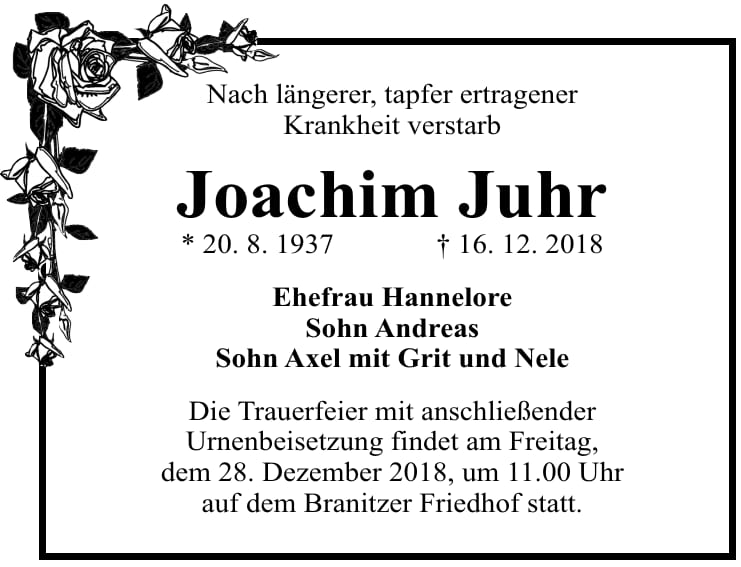 Traueranzeige Joachim Juhr