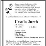 Traueranzeige Ursula Jurth, geb. Korreng