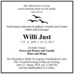 Traueranzeige Willi Just