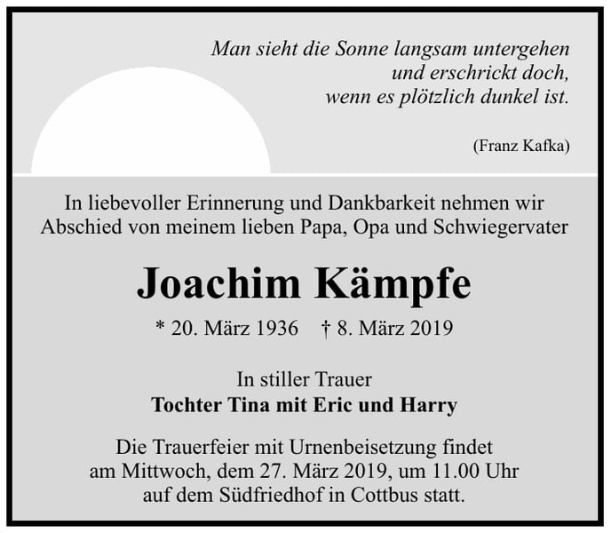 Traueranzeige Joachim Kämpfe