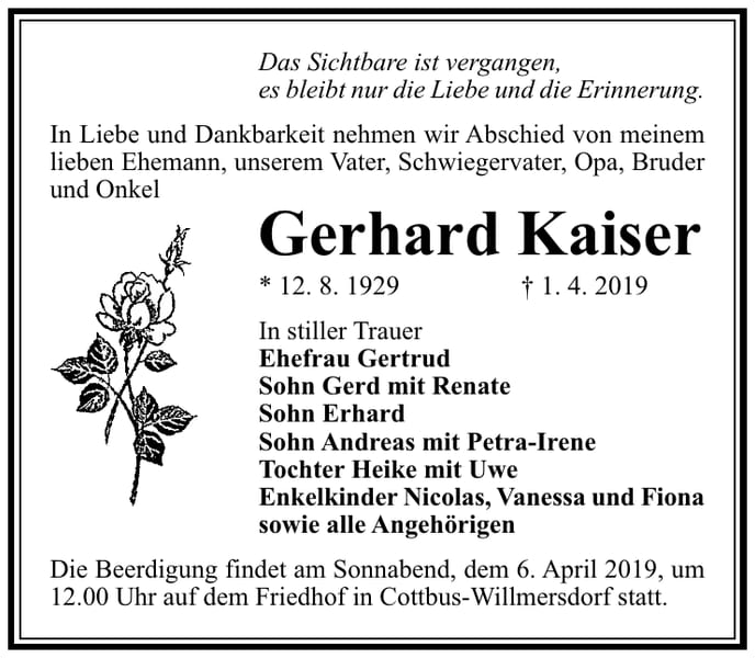 Traueranzeige Gerhard Kaiser