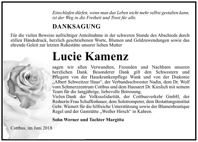 Danksagung Lucie Kamenz