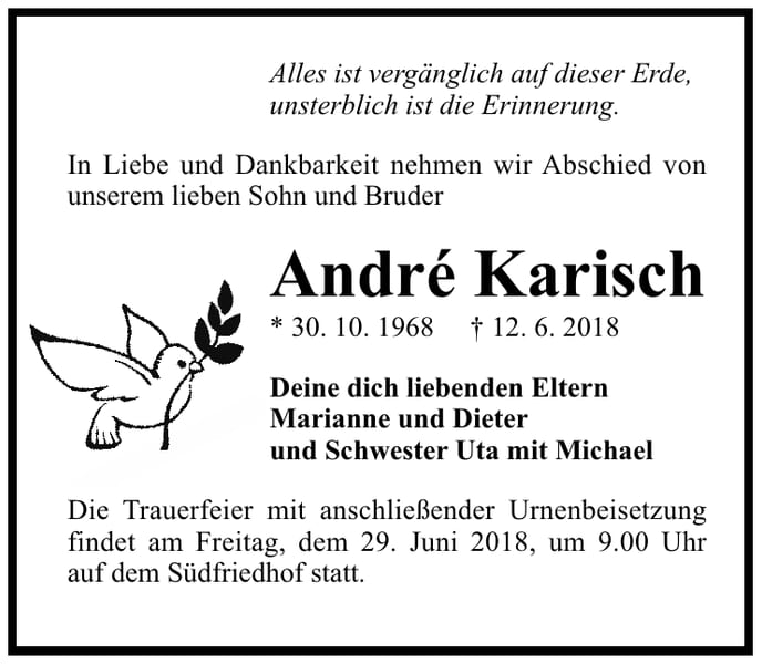 Traueranzeige André Karisch