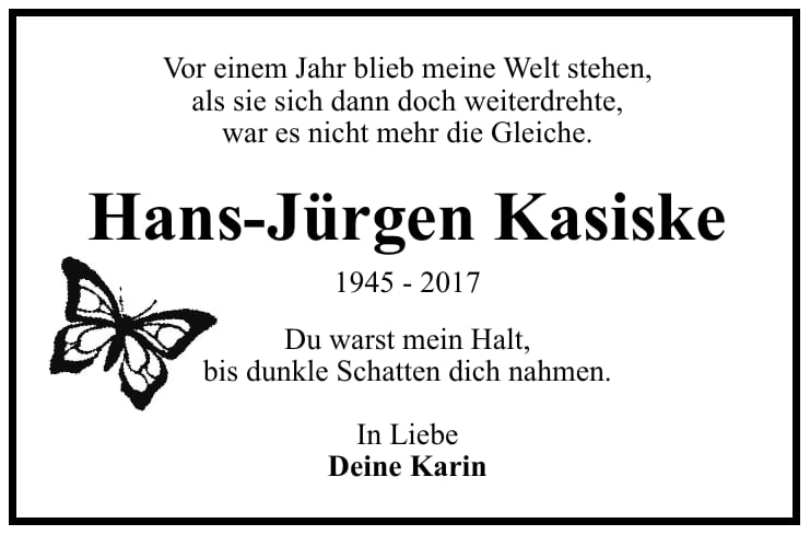 Traueranzeige Hans-Jürgen Kasiske