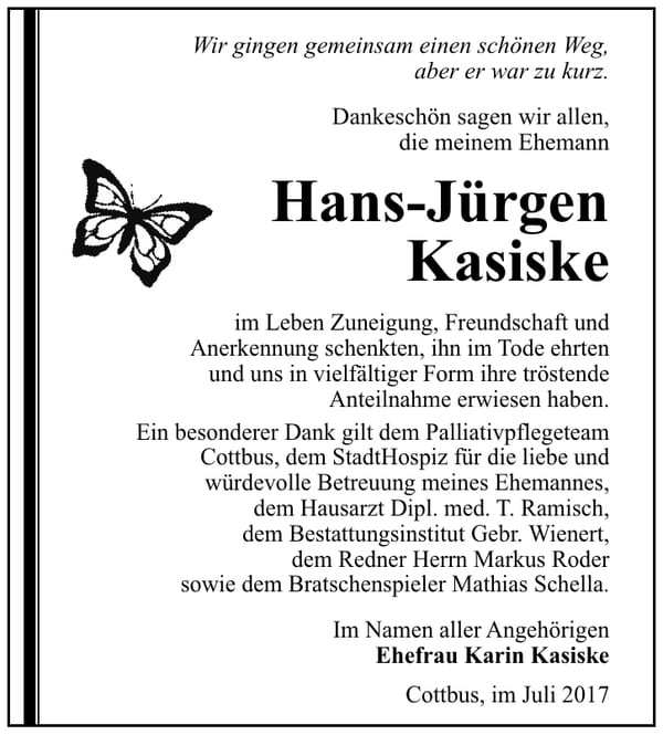 Danksagung Hans-Jürgen Kasiske