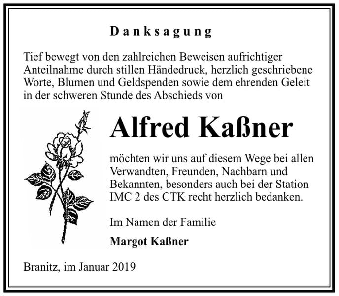 Traueranzeige Alfred Kaßner