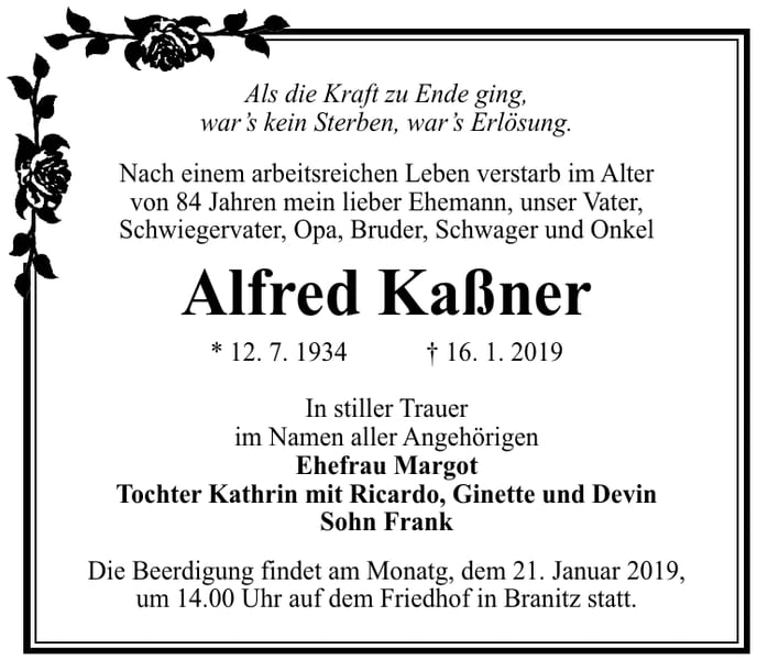 Traueranzeige Alfred Kaßner