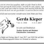 Traueranzeige Gerda Kieper