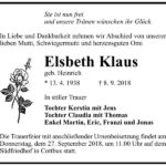 Traueranzeige Elsbeth Klaus, geb. Heinrich
