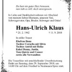 Traueranzeige Hans-Ulrich Klaus