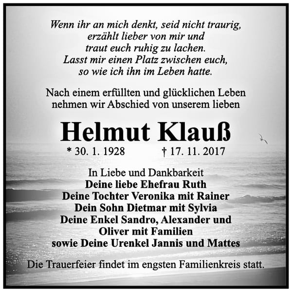 Traueranzeige Helmut Klauß