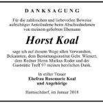 Danksagung Horst Koal