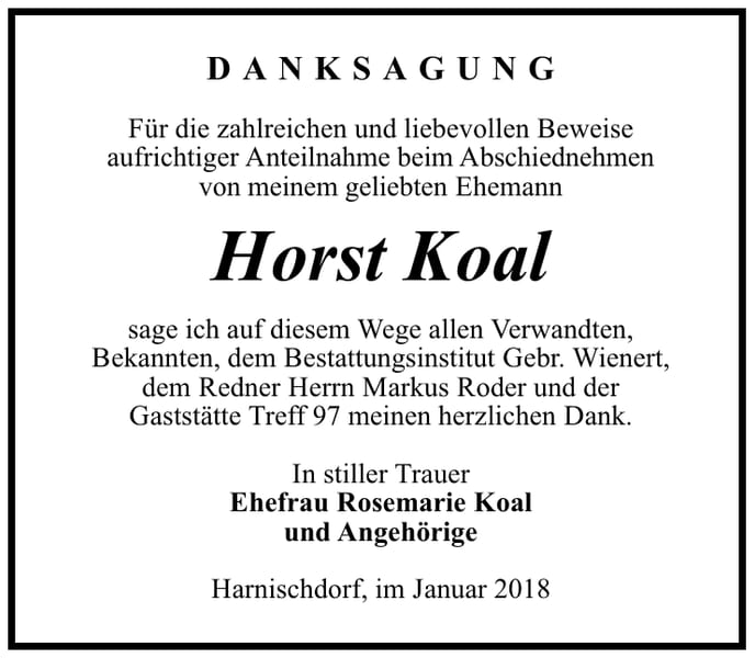 Danksagung Horst Koal