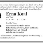 Traueranzeige Erna Koal, geb. Vogt