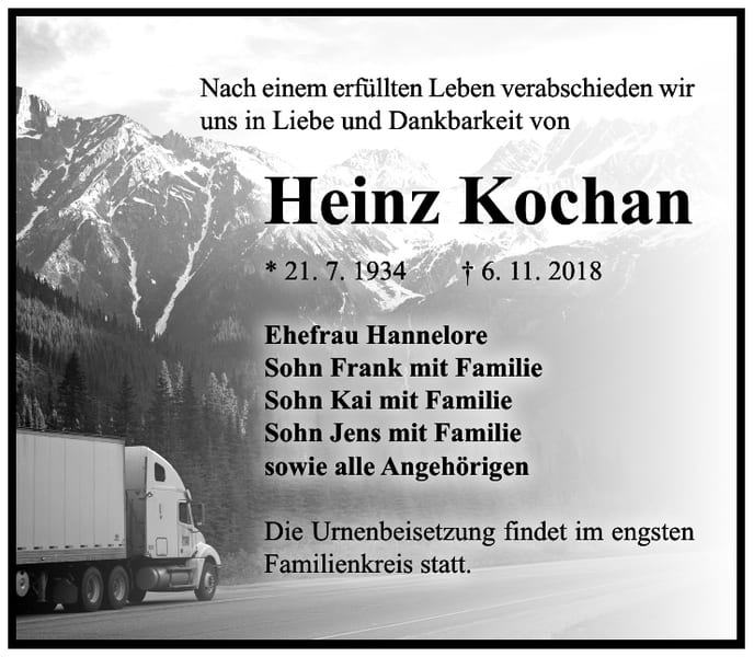 Traueranzeige Heinz Kochan