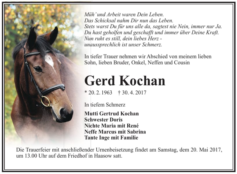 Traueranzeige Gerd Kochan