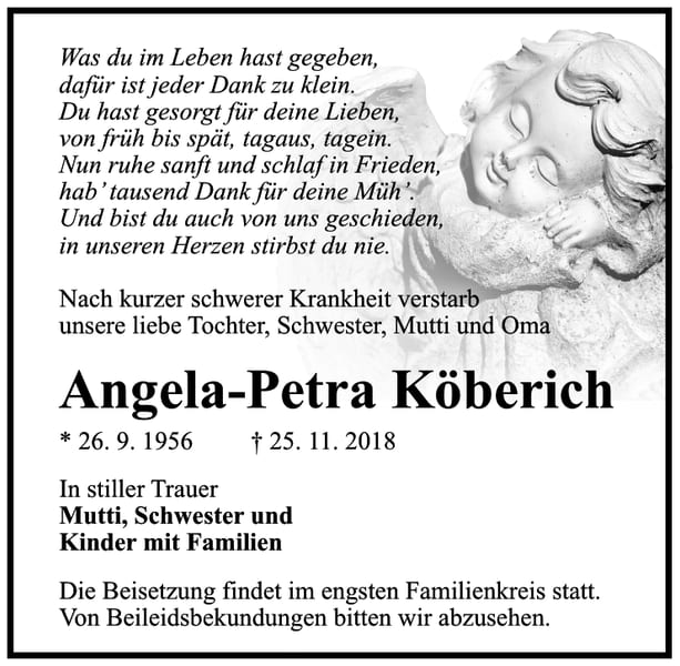 Traueranzeige Angela-Petra Köberich