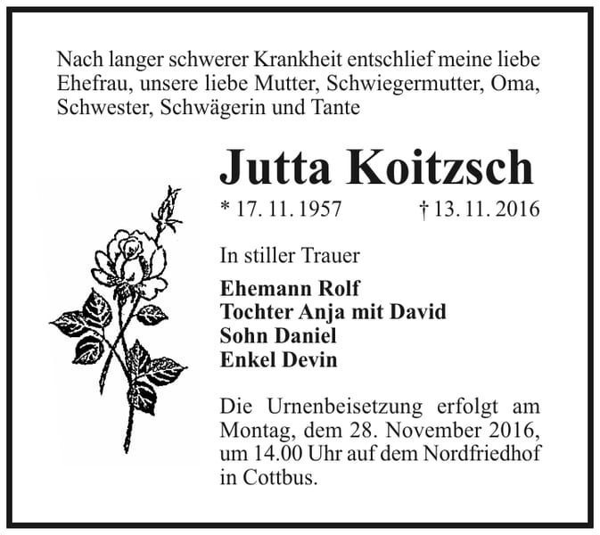 Traueranzeige Jutta Koitzsch