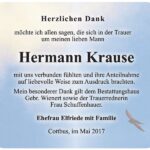 Danksagung Hermann Krause