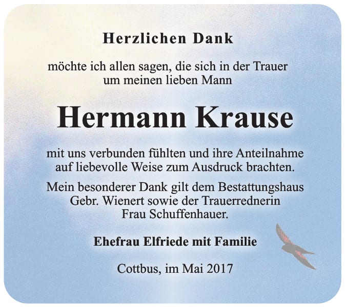 Danksagung Hermann Krause