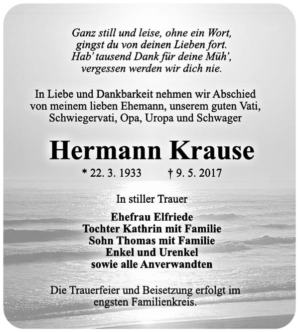 Traueranzeige Hermann Krause
